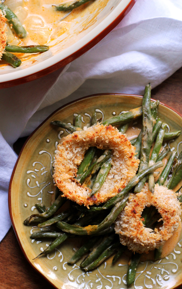 Slow Cooker Green Bean Casserole - Onion Rings and Things