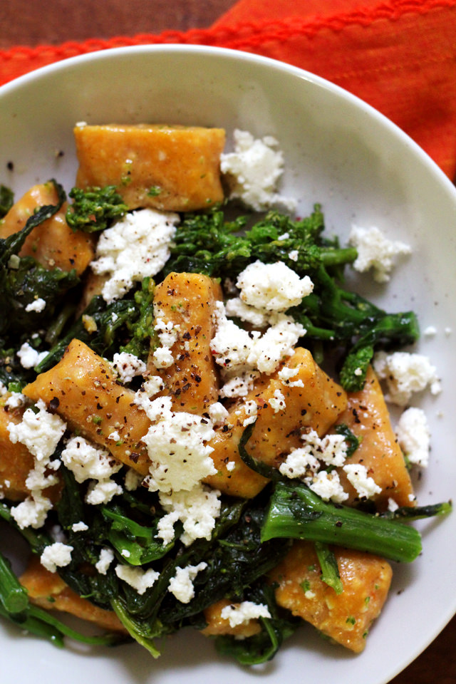 pumpkin gnocchi with broccoli rabe and smoked ricotta