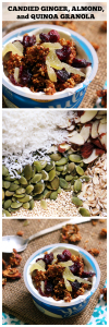 candied ginger, almond, and quinoa granola