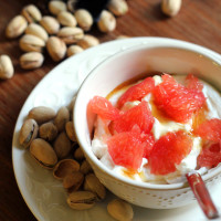 honey grapefruit, yogurt, and pistachios