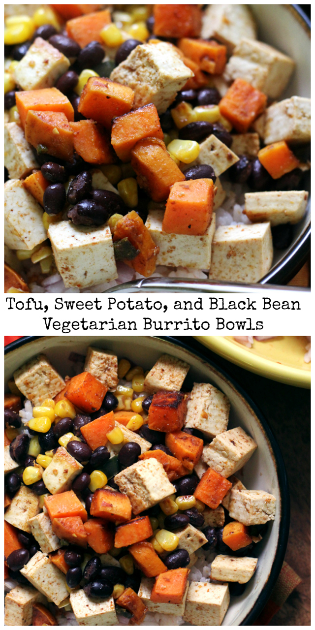 tofu, sweet potato, and black bean vegetarian burrito bowls