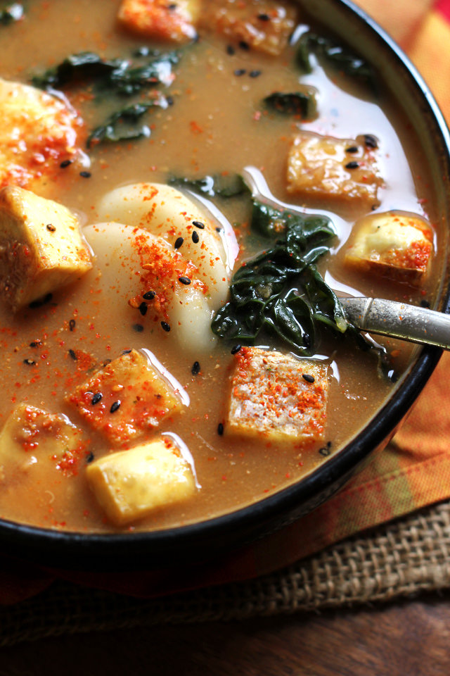 Spicy Miso Soup with Korean Rice Cakes