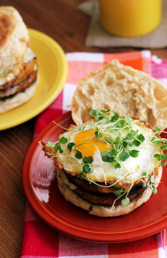 Double Decker Chile Rellenos Vegetarian Breakfast Burgers | Joanne Eats ...