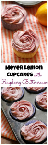meyer lemon cupcakes with raspberry buttercream