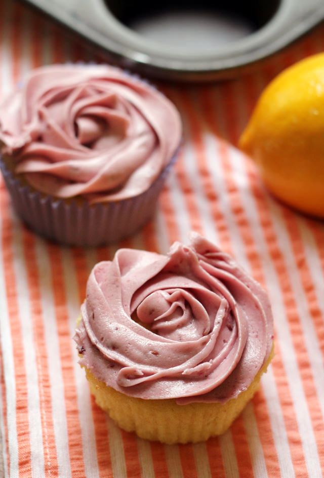 meyer lemon cupcakes with raspberry buttercream