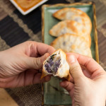 Baked Purple Yam and Sweet Potato Dumplings with Peanut Sauce