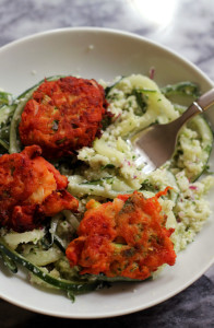 tomatokeftedes and cauliflower tabbouleh salad