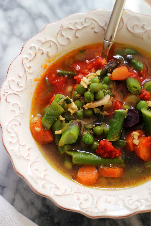 spicy spring vegetable egg drop soup