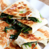 greens, jalapeno, and brie quesadillas