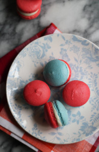 red, white, and blue macarons