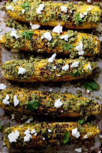 Charred Corn with Pistachio Cilantro Lime Rub