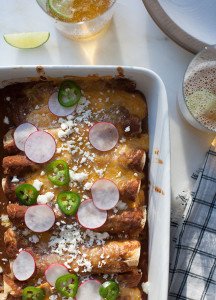 Enfrijoladas with Zucchini and Corn