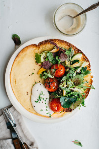 Summer Socca Salad with Burst Tomatoes and Roasted Zucchini