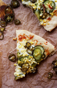 corn, zucchini, and candied jalapeno pizza