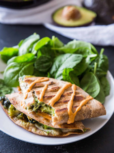 green machine quesadillas with spicy chipotle cream