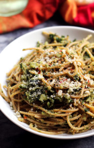 spaghetti with cauliflower and garlicky swiss chard gremolata