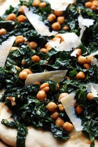 Mozzarella and Kale Caesar Pizza with Crispy Chickpeas