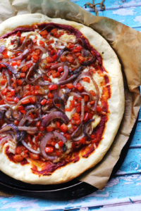 Cheesy Vegetarian Fajita Pizza with Peppers and Onions