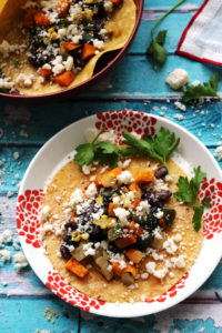Soft Corn Tacos with Roasted Sweet Potatoes, Poblano Peppers, and Corn
