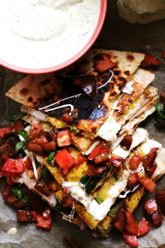 Cheesy Zucchini Quesadillas with Heirloom Tomato Salsa and Corn Crema ...