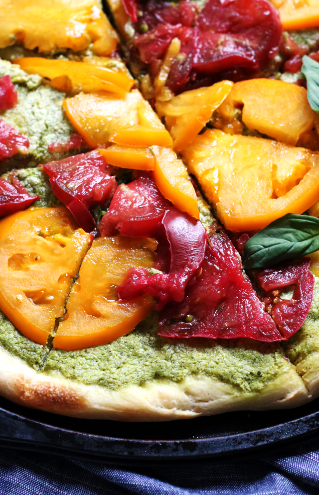 Heirloom Tomato Pizza with Whipped Pesto Ricotta - Joanne Eats Well ...