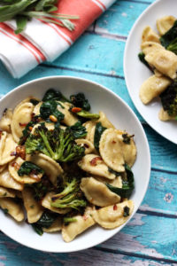 Agnolotti with Roasted Broccoli and Spinach in a Buttered Pine Nut Sauce