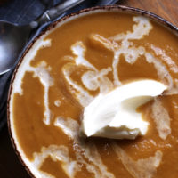 Sweet Potato Butternut Apple Soup with Mascarpone