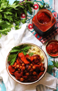 Moroccan Spiced Chickpea and Carrot Ragout with Couscous Pilaf