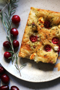 Cranberry Goat Cheese Focaccia with Rosemary Oil and a Honey Drizzle
