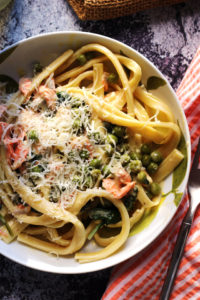 Creamy Garlic Parmesan Salmon Piccata Fettuccine