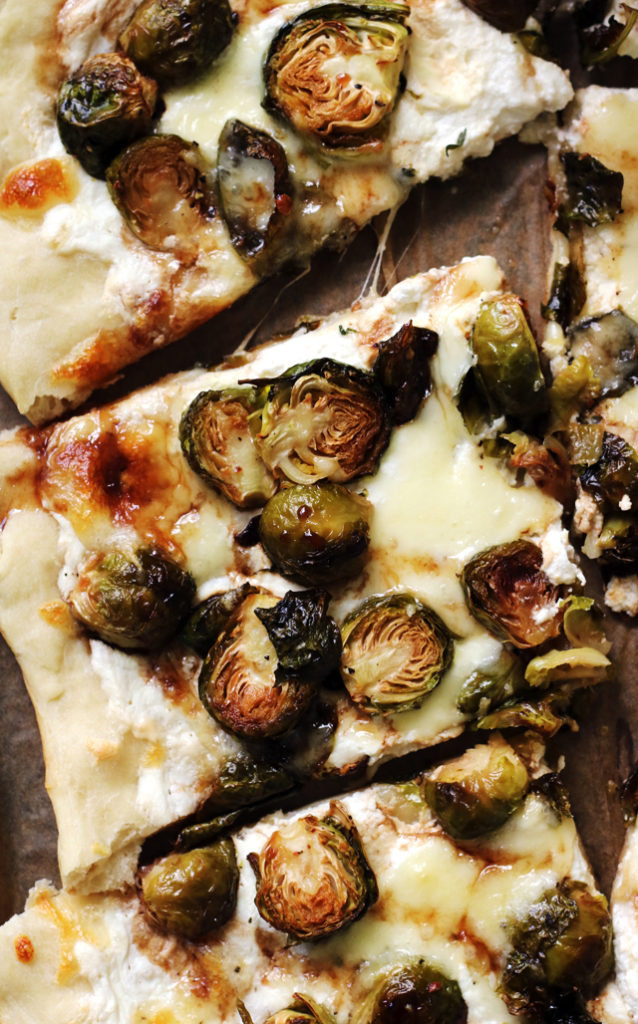 Crispy Brussels Sprouts and Ricotta Pizza with Balsamic Glaze