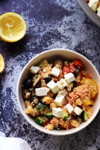 Loaded Lemony Greek Salad with Bulgur, Chickpeas, and Feta Cheese