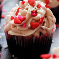 Black Velvet Cupcakes with Raspberry Jam Cream Cheese Frosting