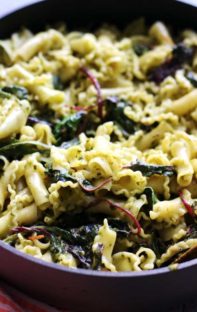 Pesto and Goat Cheese Gigli Pasta with Swiss Chard - Joanne Eats Well ...