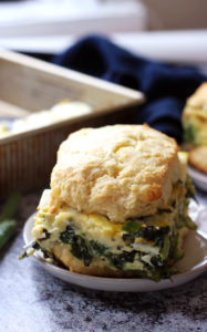 Spring Vegetable Egg Breakfast Sandwiches on Cream Cheese Biscuits