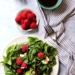 Simple Spinach Salad with Raspberries, Goat Cheese, and Balsamic Vinaigrette