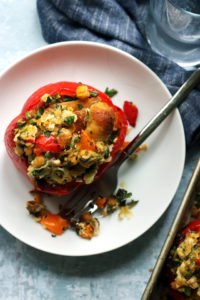 Roasted Stuffed Peppers with Chickpeas, Goat Cheese, and Herbs