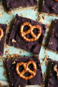Chocolate Caramel Pretzel Shortbread Bars