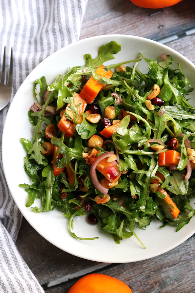 Persimmon and Pomegranate Salad with Arugula and Hazelnuts - Joanne ...