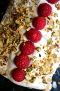 Pistachio Roulade with Raspberries and White Chocolate