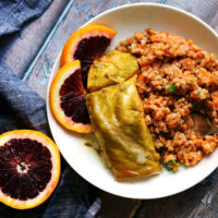 Roasted Salmon with Blood Orange, Smoked Paprika, Ginger and Carrot Farro Pilaf
