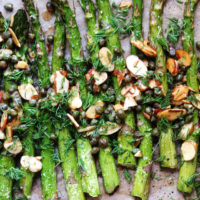 Roasted Asparagus with Buttered Almonds, Capers, and Dill
