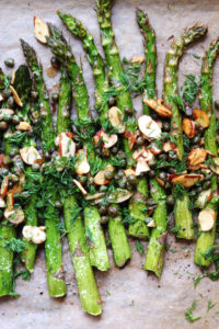 Roasted Asparagus with Buttered Almonds, Capers, and Dill