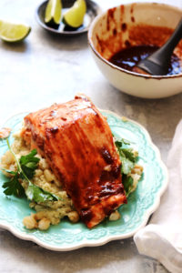 Roasted Sweet Chipotle Salmon with Creamed Hominy