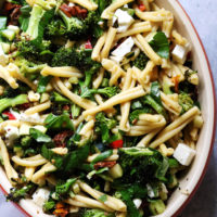 Greek Pasta Salad with Roasted Broccoli, Feta, and Lemon Vinaigrette