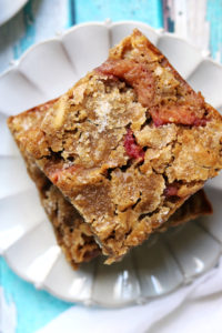 Rhubarb, White Chocolate, and Almond Blondies