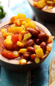 Indian Curry Chili with Toasted Naan Croutons
