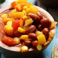 Indian Curry Chili with Toasted Naan Croutons