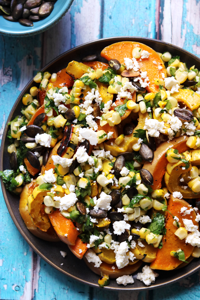 roasted-butternut-squash-with-sweet-corn-salsa-feta-and-pepitas