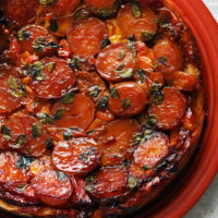 Caramelized Cherry Tomato, Potato, and Goat Cheese Tarte Tatin